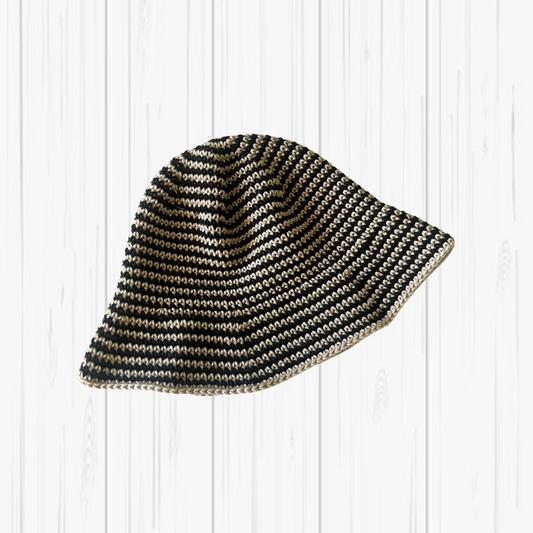 Single Stripe Black and Gray Crochet Bucket Hat